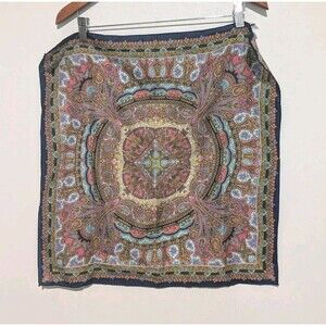 Vintage Nasharr Washable Poly Scarf Square Blue Busy Pattern Square 21 X 21